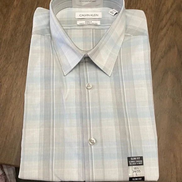 Calvin Klein | Shirts | Mens Calvin Klein Steel Slim Fit Non Iron Dress  Shirt Large Multi Blue | Poshmark